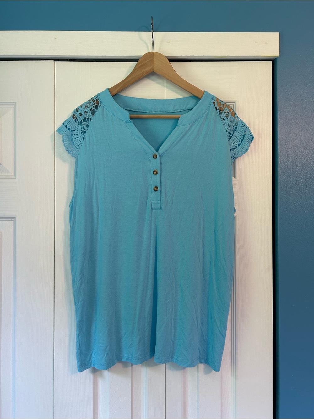 Light Blue Lace-Sleeve Women'sTop